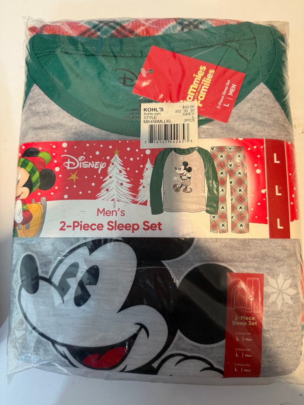 NWT Men's Jammies for your Families Cuddl Duds Mickey Mouse Pajama Set Size L